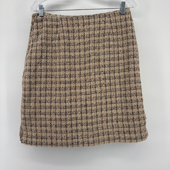 Studio C Women's Size 10 Plaid Tweed Knee Length Skirt Tan Brown‎ Black - Picture 4 of 7